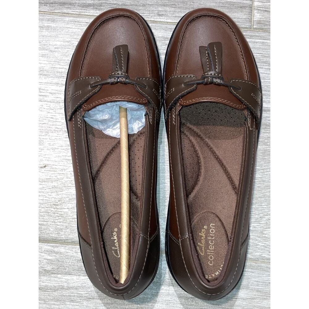 Clarks Ashland Bubble Loafers Brown Leather Slip On Tassel Women Size 8 N - Picture 4 of 12